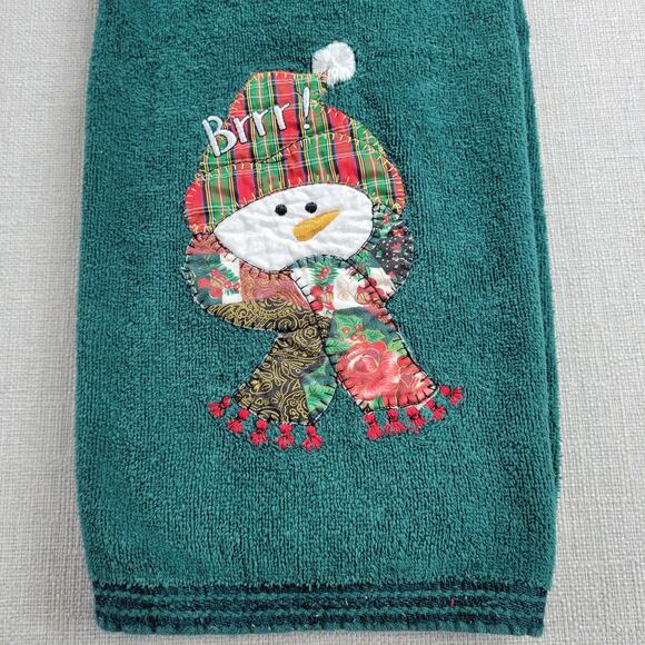 Vintage Cotton Terry Cloth Holiday Towel 2pcs Set Green Winter Snowman Holiday - Picture 10 of 13